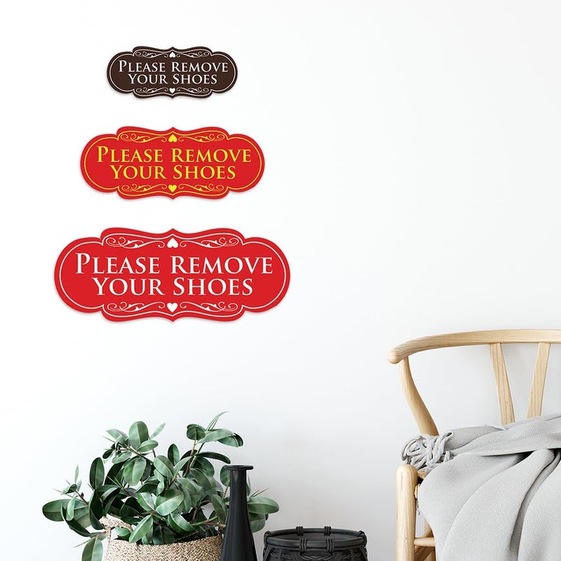 All Quality Designer Please Remove Your Shoes Wall or Door Sign - No Shoes Signage | Easy Installation - White - Medium (1 Pack) - Image 3